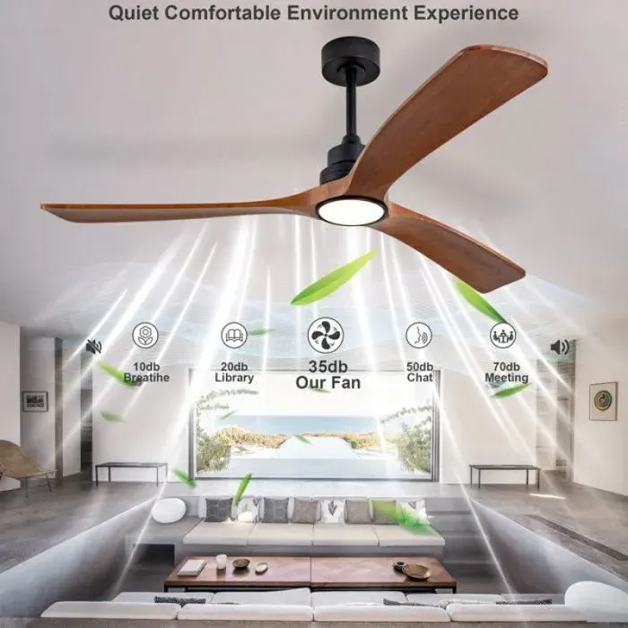 Plafonnier ventilateur 60 pouces grand format 3 pales bois massif double commande murale et télécommande 6 vitesses rotation bidi