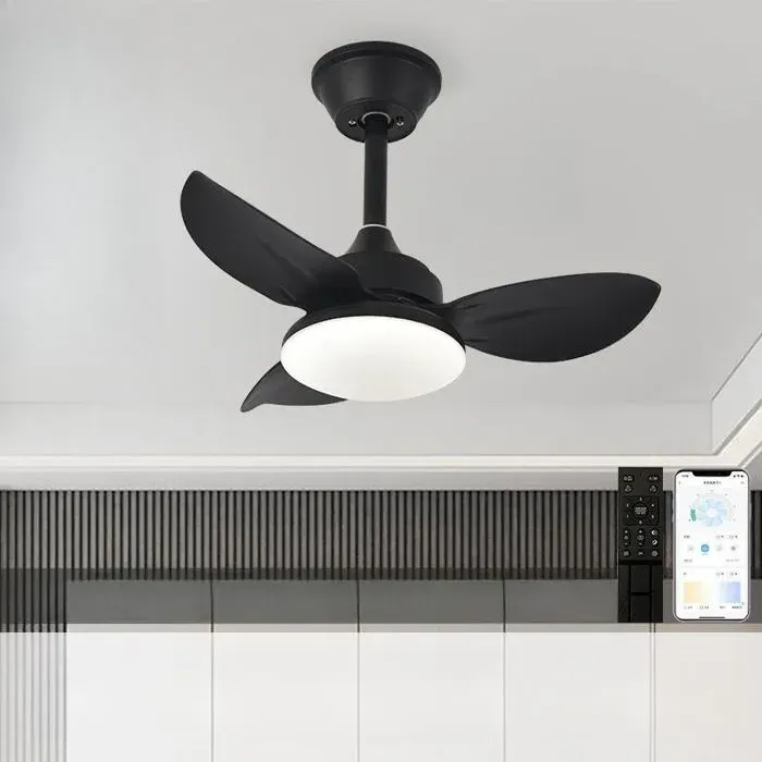 Plafonnier Ventilateur 65 cm avec Lumière et Télécommande de Plafond Bois Noir Silencieux Réversible pour Petit