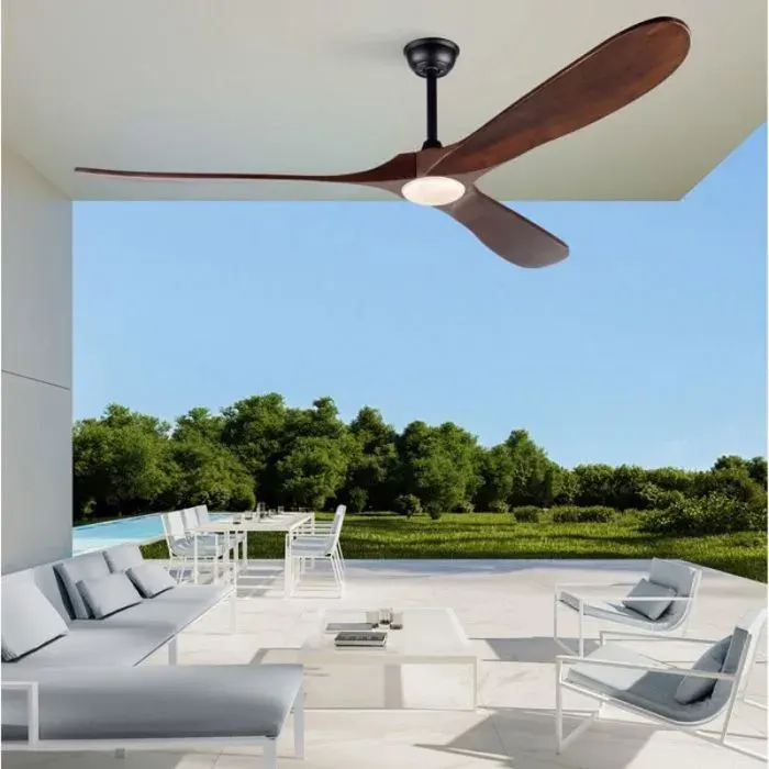 Plafonnier ventilateur 70 pouces avec éclairage LED 3 pales en bois moteur DC réversible télécommande
