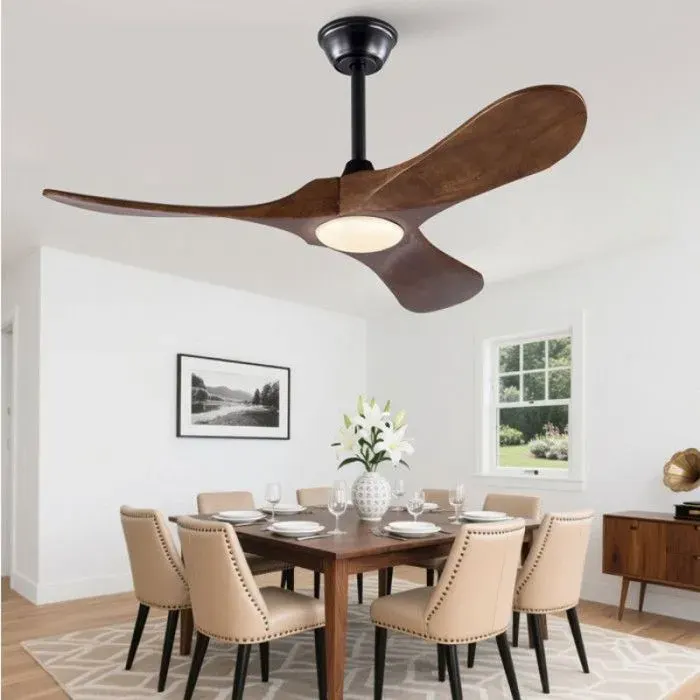 Plafonnier ventilateur avec éclairage LED intégré 42 pouces 3 pales en bois 6 vitesses noyer et noir