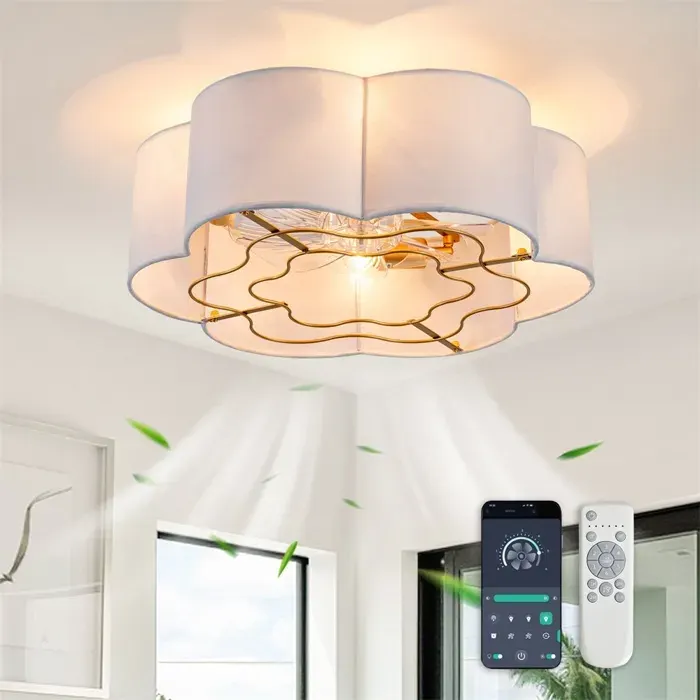 Plafonnier Ventilateur avec Éclairage Motifs Fleurs - Ventilateur de plafond - Contrôle App & Télécommande - 6 Vitesses