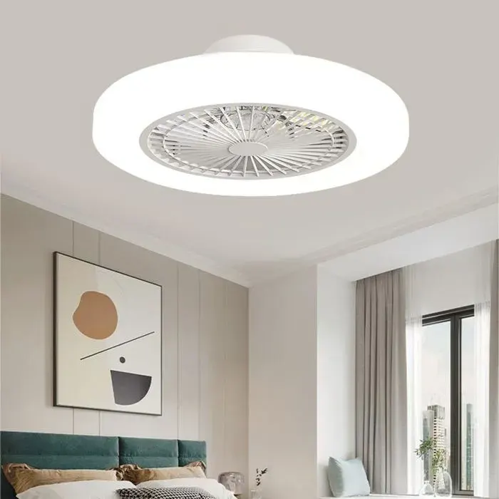 Plafonnier ventilateur blanc dimmable 46 cm faible profil intelligent avec LED et télécommande pour enfants salon