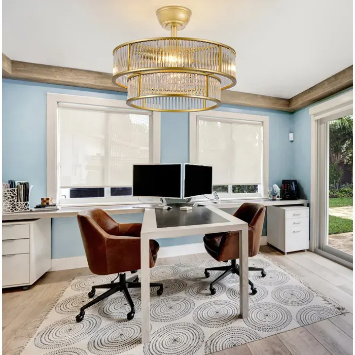 Plafonnier ventilateur de cristal avec télécommande Bluetooth 6 vitesses silencieux en ABS doré - UVRION 50 × 50 × 39 cm