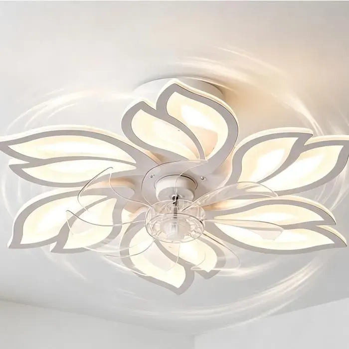 Plafonnier Ventilateur De Plafond à fleurs léger compact et moderne gradation continue en trois couleurs à six niveaux 65CM