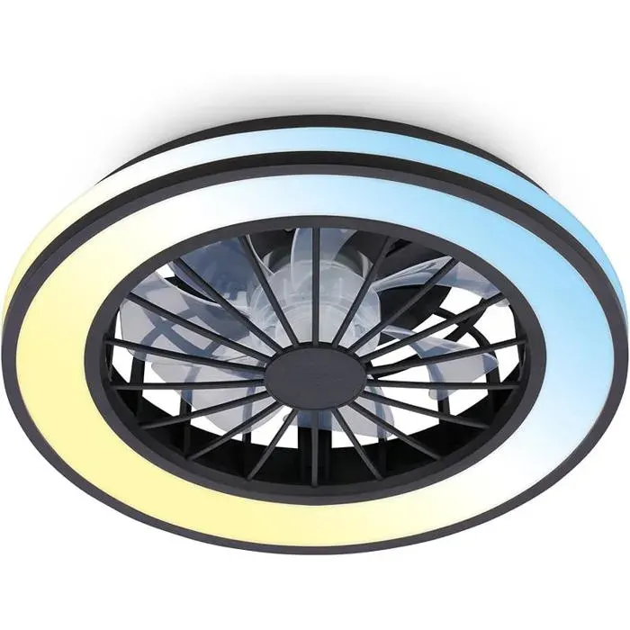 Plafonnier ventilateur de plafond LED avec éclairage télécommande moteur DC silencieux à 5 vitesses CCT et Noir