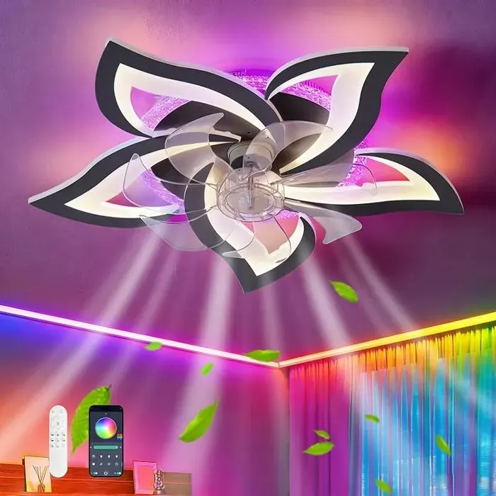 Plafonnier Ventilateur De Plafond RGB Couleur Variable Lampe Ventilateur Led Blanc avec ment de Couleur Rvb