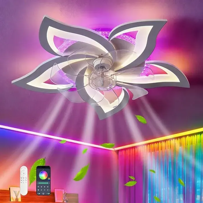 Plafonnier Ventilateur De Plafond RGB Couleur Variable Lampe Ventilateur Led Dimmable Ventilo Plafond Avec Rgb Blanc
