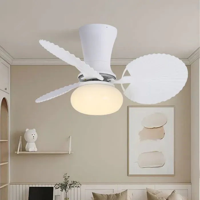 Plafonnier ventilateur design 70cm avec LED pales style feuille commande à distance décoration intérieureBlancM610