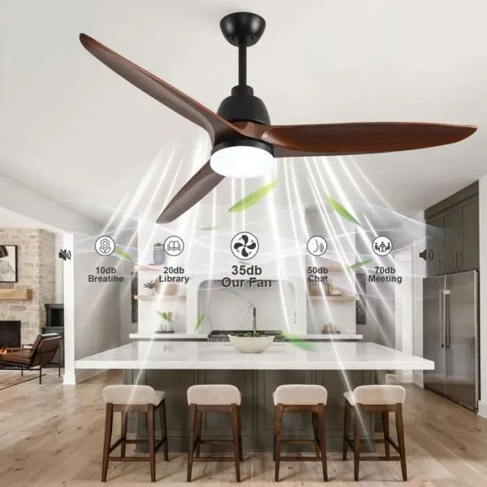 Plafonnier ventilateur Hyundai 142x142x368 cm avec lampe - 3 pales en bois massif - 6 vitesses réversibles - 3CCT - Noir