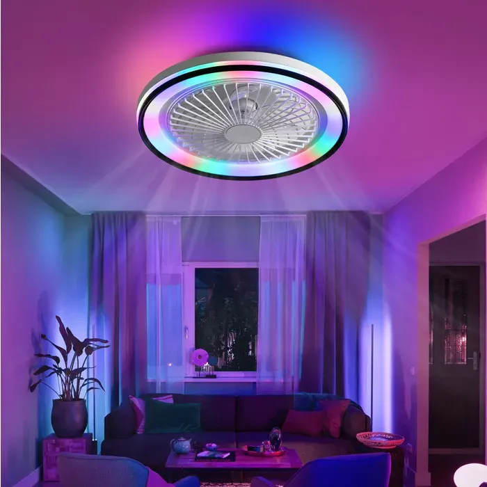 Plafonnier ventilateur LED 19 pouces lumière RGB + 3 teintes variateur moteur DC ultra-silencieux RC 6 vitesses