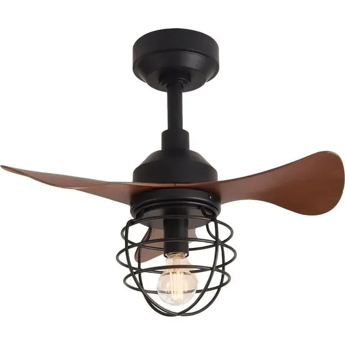 Plafonnier ventilateur LED 56 cm moteur réversible silencieux 3 pales ABS télécommande design moderne pour intérieurNoyer