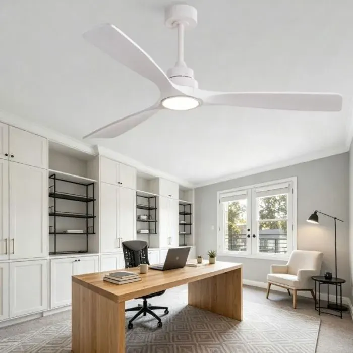 Plafonnier ventilateur LED 60 pouces blanc télécommande sans fil moteur DC réversible 6 vitesses bois et métal