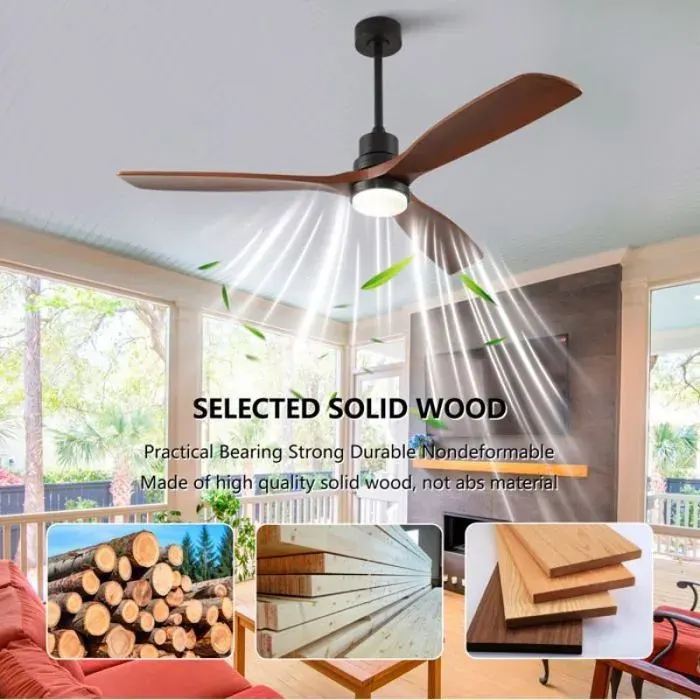 Plafonnier ventilateur LED 60 pouces en bois massif ventilateur réversible 6 vitesses télécommande décoration intérieur noir no