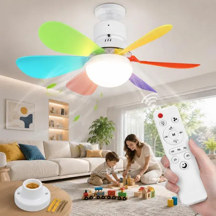 Plafonnier Ventilateur LED E27 avec Télécommande 40W Luminaire Dimmable 3CCT Multicolore