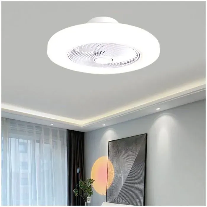 Plafonnier Ventilateur Moderne Blanc Sans Pales avec LED Dimmable Télécommande 3 Températures de Lumière et 6 Vitesses