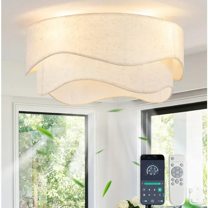 Plafonnier ventilateur SENVIRO 50 x 50 x 24 cm tissu blanc 6 vitesses