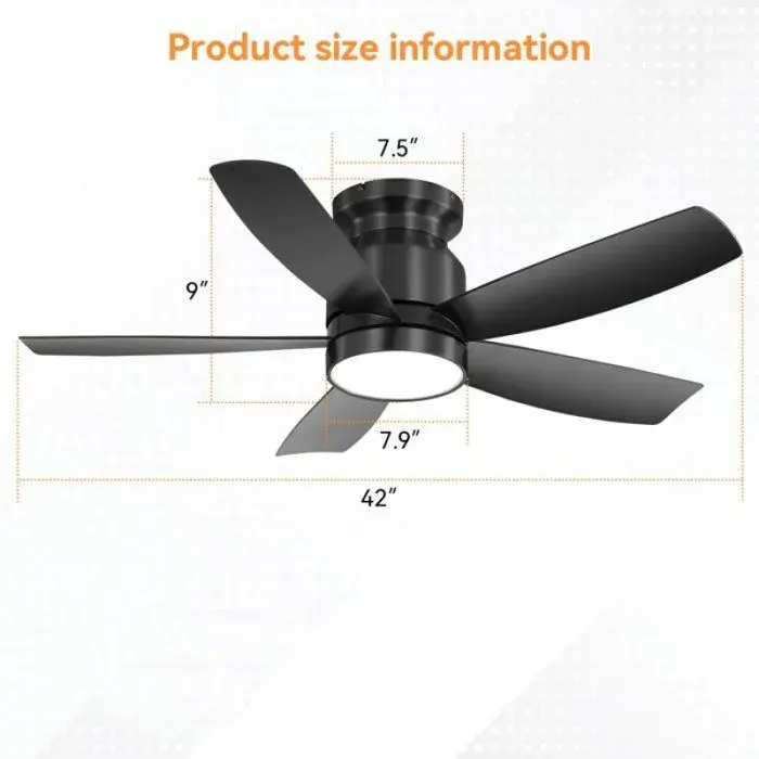 Plafonnier ventilateur silencieux cinq pales finition épurée 106cm éclairage discret 18W télécommande sans fil