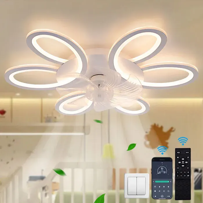 Plafonnier ventilateur silencieux intelligent 6 vitesses contrôle APP et télécommande lumière LED 3 couleurs réglables pour