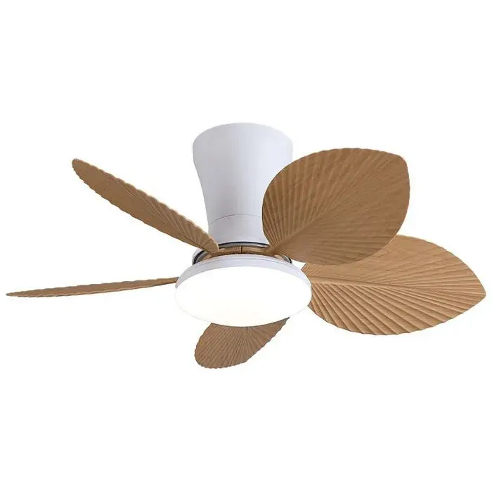 Plafonnier Ventilateur Tropical 30 pouces avec Lumière LED et Télécommande Feuilles Palmier pour Intérieur Petit