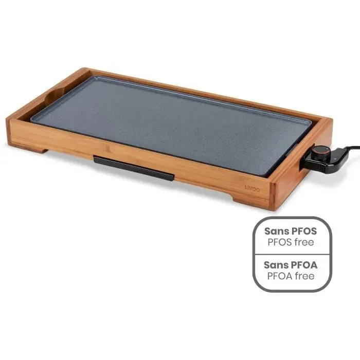 Plancha bambou revêtement céramique - LIVOO - DOC322 - 2200W - Plaque amovible en fonte daluminium - Thermostat ajustable