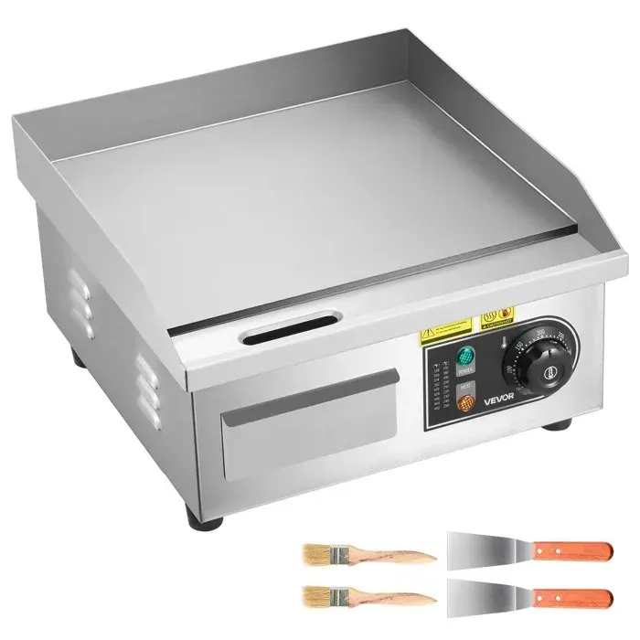Plancha électrique 2000 W 355x30 cm 50-300°C inox – avec 2 spatules et 2 brosses
