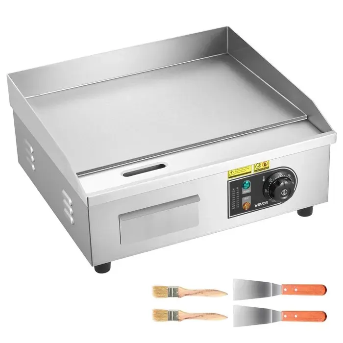 Plancha électrique 2800 W 45x30 cm 50-300°C inox – avec 2 spatules et 2 pinceaux
