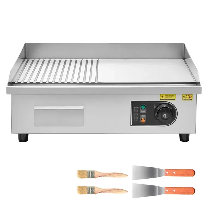 Plancha Électrique Commerciale 535x300 mm-Duoku-3200 W Gril de Table Température Réglable 50-300 °C en Acier Inoxydable