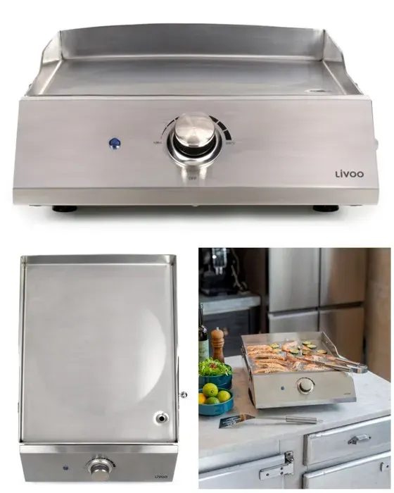 Plancha électrique - INOX - Professionnelle - 2800W - Thermostat ajustable - Grande surface 43x35cm