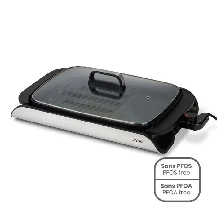 Plancha électrique - LIVOO - 2000W - Surface 40x30 cm - Plaque fonte daluminium - Antiadhésif sans PFOA/PFOS
