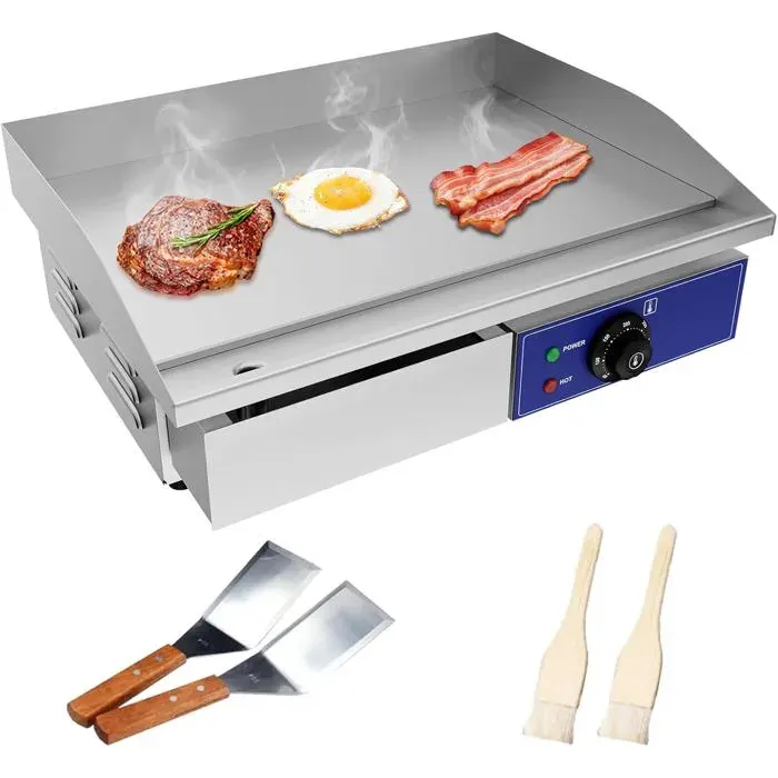 Plancha Électrique Professionnelle 3000W Plaque Inox 55x355cm À 2 Zones De Cuisson Thermostat Réglable Bac À Jus Amovible