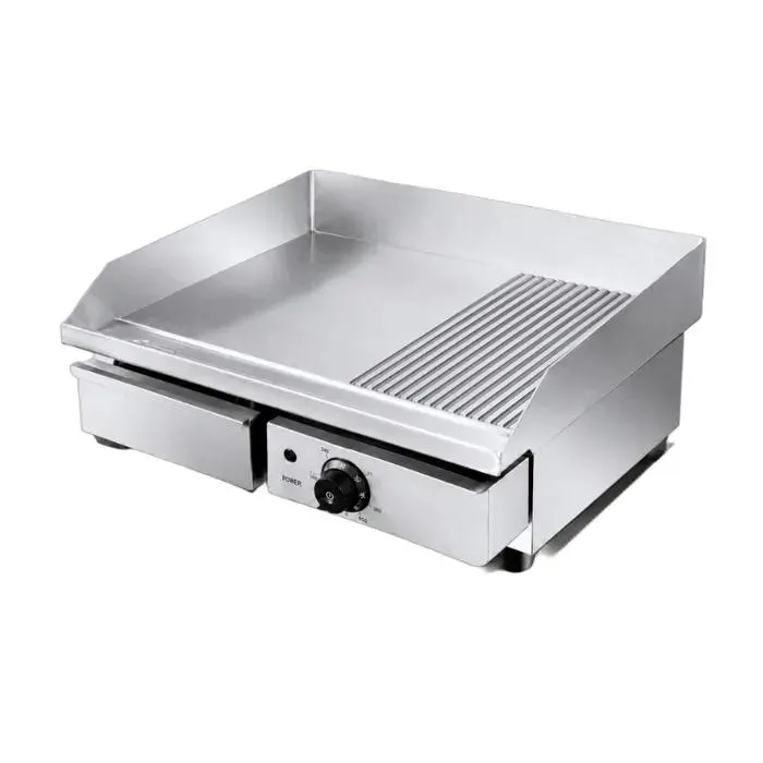 Plancha grill électrique - PESAGE MB - 550 mm - 1/3 rainurée 2/3 lisse - Inox - 3000 W