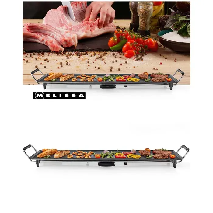 Plancha Grill électrique XXL - MELISSA - 90 x 23 cm - Revêtement antiadhésif - 1800 W - Surface 90 x 23 cm — coloris Noir