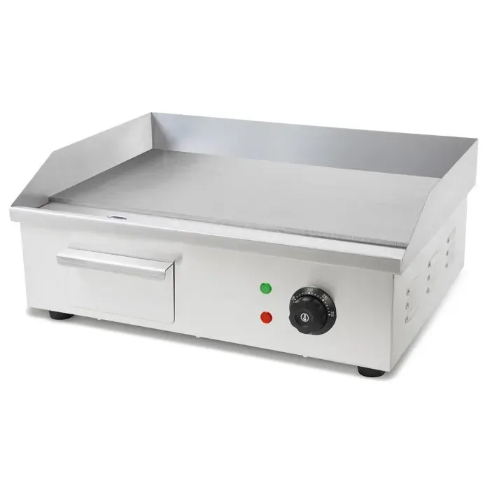 Plancha Professionnelle - VERTES - 3000W - Acier Inox - Surface de Gril Lisse 55x35cm - Thermostat - Température 50-300°C