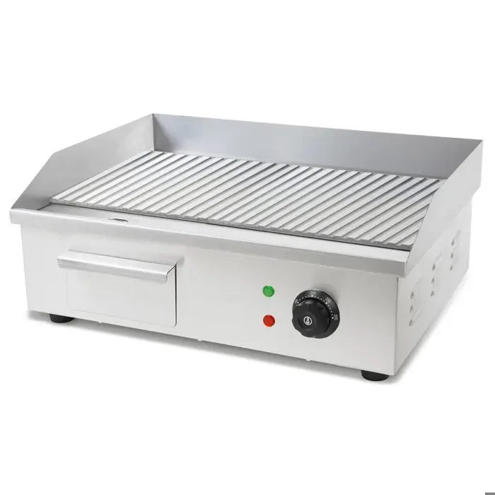 Plancha Professionnelle - VERTES - 3000W - Acier Inox - Surface de Gril Rainurée 55x35cm - Thermostat - Température 50-300°C