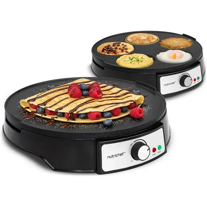 Plaque À Crêpes Réversible 30 Cm 2 En 1 – Crêpière Électrique Antiadhésive Pancakes Température Réglable Led Spatule Étaleur[PE37]