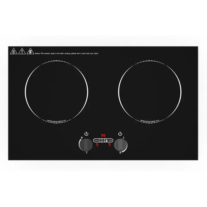 Plaque À Induction 2 Feux 220VCommandes RotativesCapteur Tactile LEDVerrouillage EnfantMinuterie