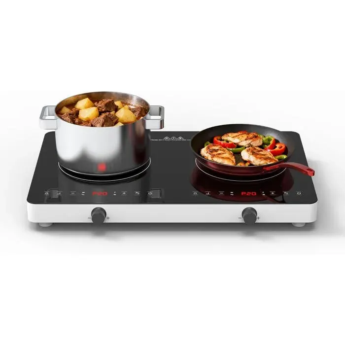 Plaque À Induction 2 Feux 3600W57 cmCommande Tactile Et Molette20 NiveauxSécurité EnfantPour Cuisine Et Appartement