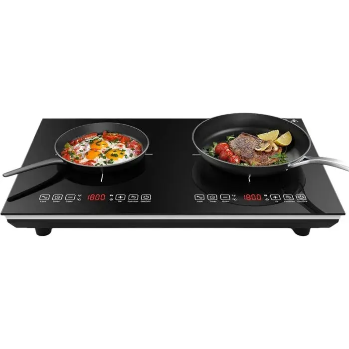 Plaque à induction 2 feux - LEHRING - 3600W - 2 zones de cuisson indépendantes - Écran LED tactile - Verrouillage enfant