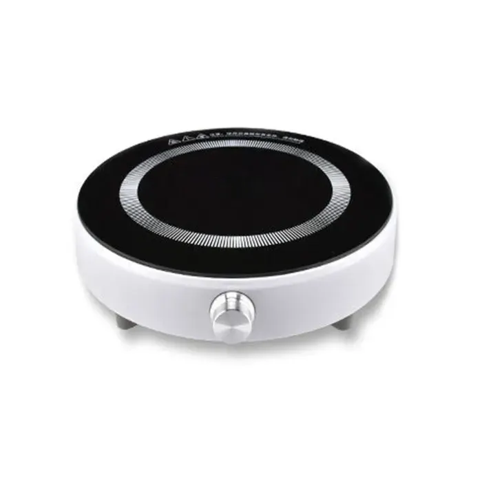 Plaque à induction 2200W portable contrôle rotatif 6 niveaux chauffage rapide design noir blanc arrondi cuisine compacte
