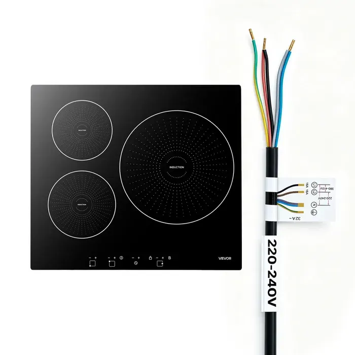 Plaque à Induction 3 Feux 59 cm-VEVOR-Table de Cuisson Encastrable 6200 W-pour Cuisine Camping-car-Électrique-Écran Tactile LED