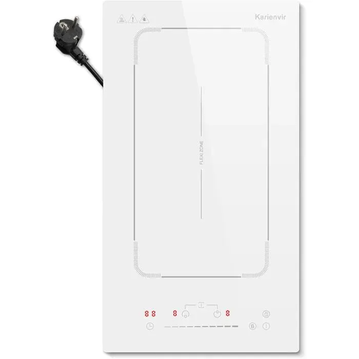 Plaque à Induction Blanche 2 Feux 30 cm 3500 W avec PriseZone FlexibleBoostMinuterie et Verrouillage SécuritéPrête à l’Emploi