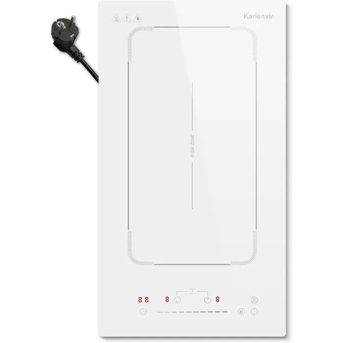 Plaque À Induction Blanche 2 Feux 30 cm3500WAvec Prise Et Zone Flexible