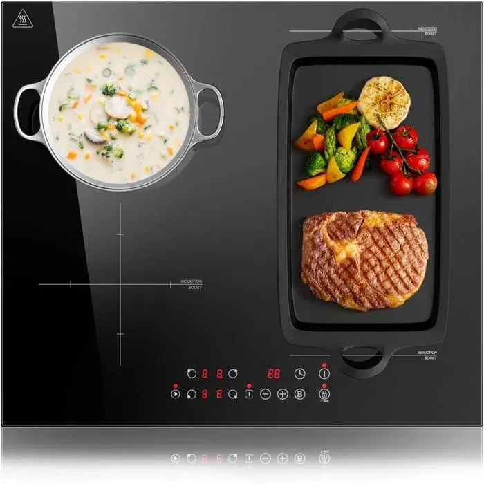 Plaque à induction encastrable 60 cm - 4 feux dont 1 zone flexible 6000 W 9 niveaux de puissance minuterie 1-99 min — coloris Noir