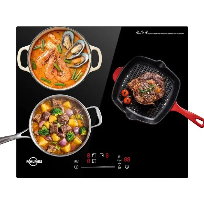 Plaque à induction encastrable - LEHRING - 3 feux - 5500W - Booster - Commande tactile - Minuterie 99 min