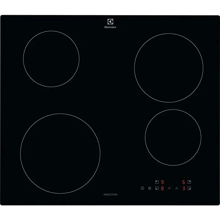 Plaque à induction noire - Electrolux - 4 zones à induction - Commande tactile - Vitrocéramique - Sans bordures