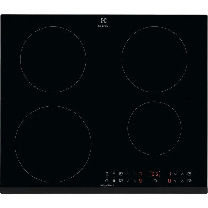 Plaque à induction noire - Electrolux - 4 zones à induction - Vitrocéramique - Commande tactile - Face avant
