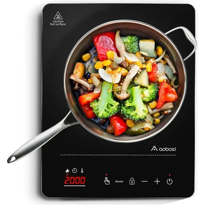 Plaque À Induction Portable 2000W20 Niveaux De Puissance Et TempératureAffichage LEDMinuterie 10HFonction Boost