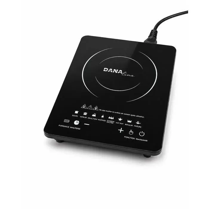 Plaque à Induction Portable DANA line 2200W – Réchaud Induction Tactile LED – 8 Puissances – Verre Cristal Noir
