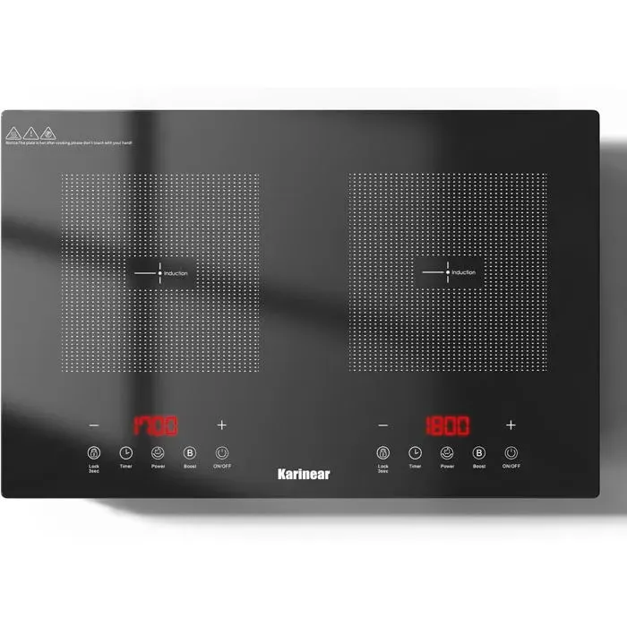 Plaque à induction portable - LEHRING - 2 feux - Fonction Booster - Minuterie 240 min - Verrouillage enfant