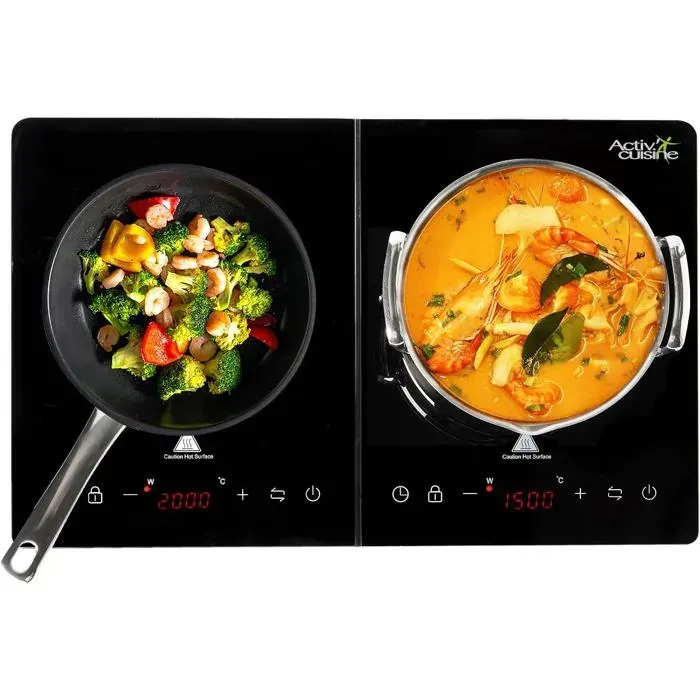 Plaque à induction portable - SUTEO - 3500W - 2 zones - Surface verre cristal - Minuterie 3h